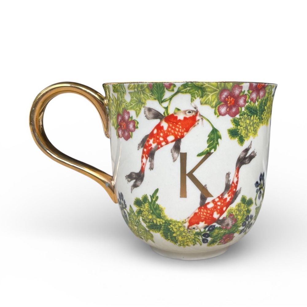 Anthropologie Lou Rota Monogram Nature Mug, Letter “K” Koi - Picture 3 of 11